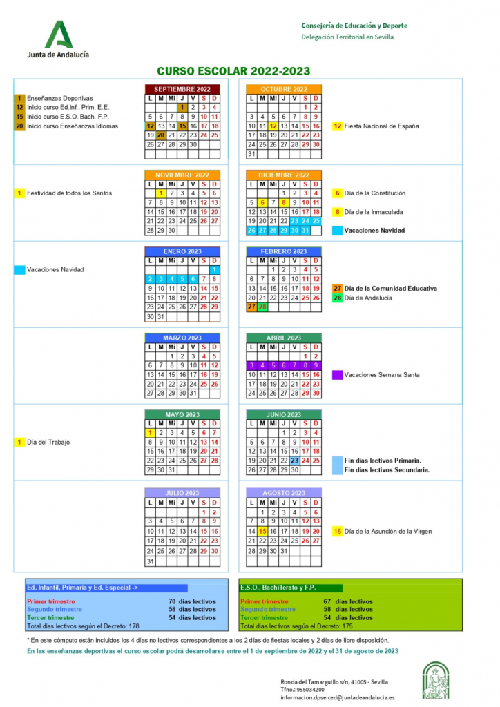 calendario escolar Sevilla curso 2022-23